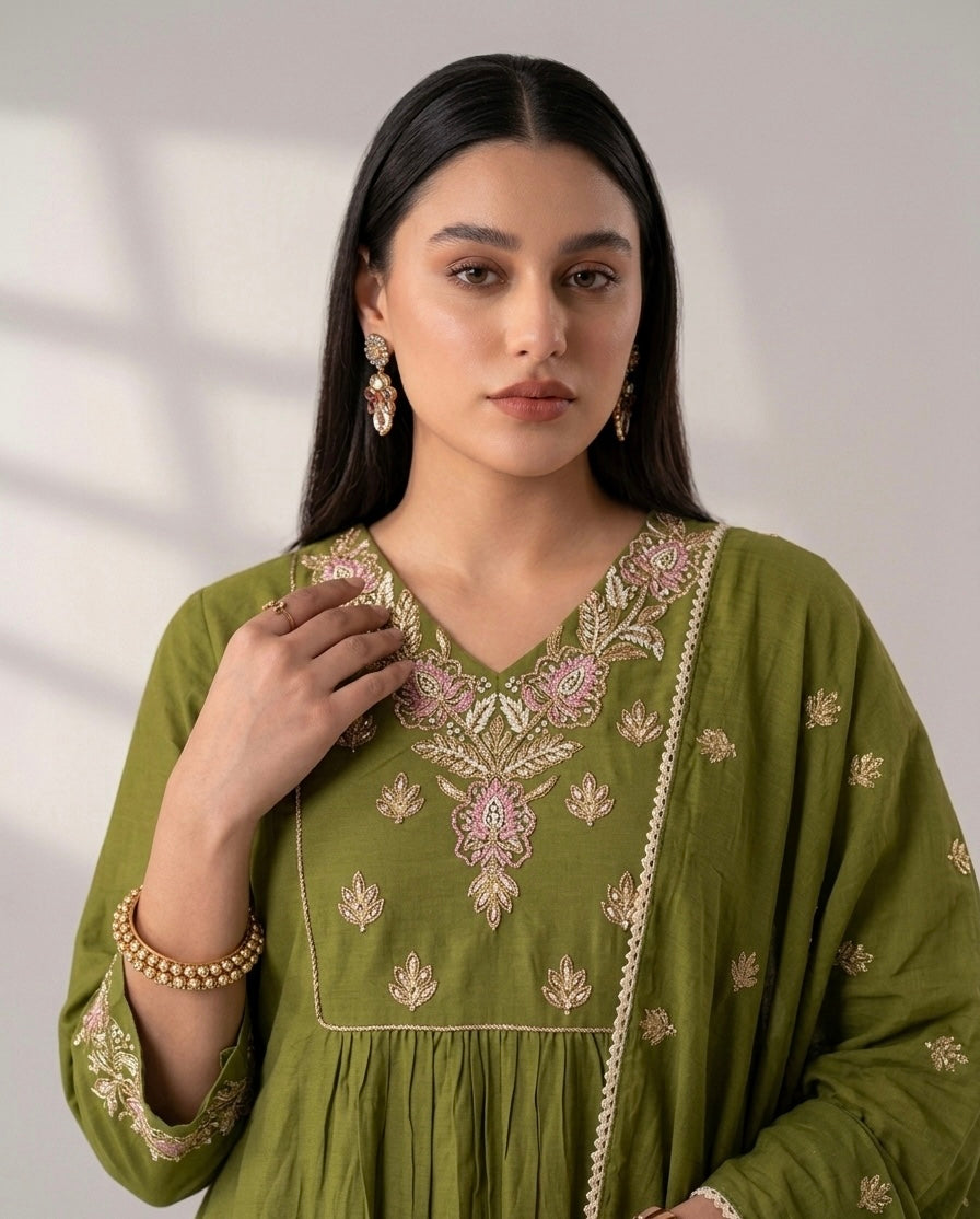 Pure Cotton Three Piece Dupatta Set MSS022