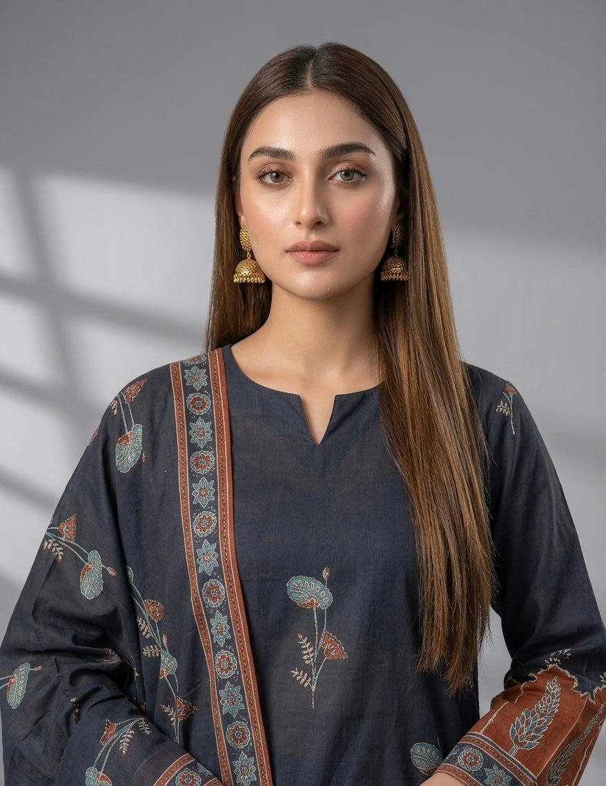 Pure Cotton Three Piece Dupatta Set MSS025