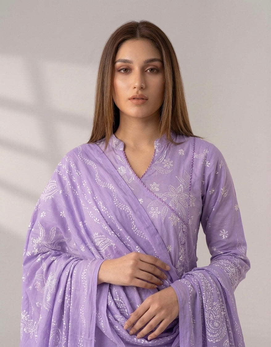 Pure Cotton Aangrakha Style Three Piece Dupatta Set MSS027