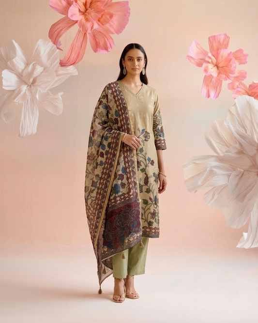 Printed Dupatta Set In Kota Doriya Fabric KD054