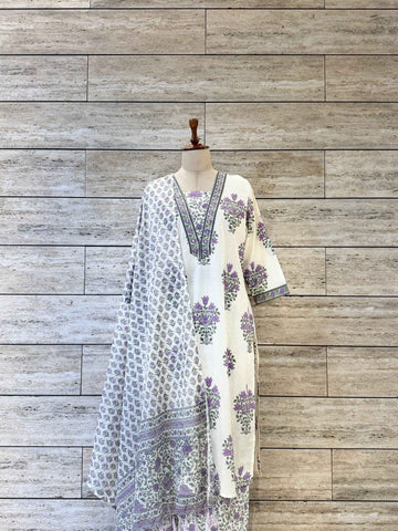 Buta Hand Block Pure Cotton Dupatta Set