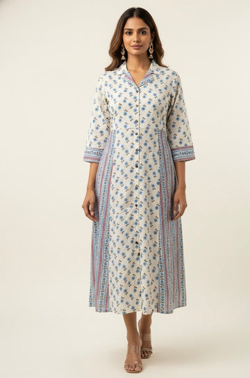 Pure Cotton Midi One Piece Dress With 1 Side Pocket SD008