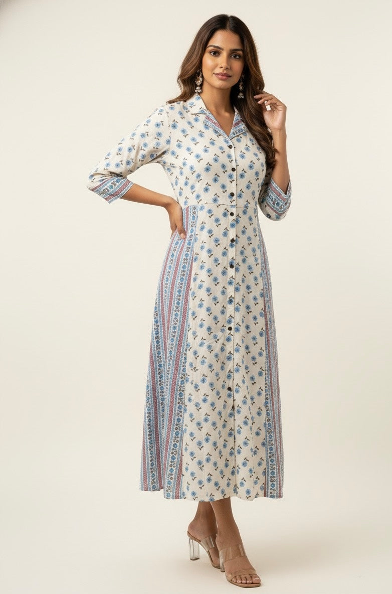 Pure Cotton Midi One Piece Dress With 1 Side Pocket SD008