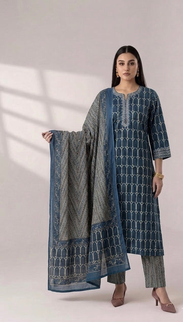 Pure Cotton Three Piece Dupatta Set MSS047