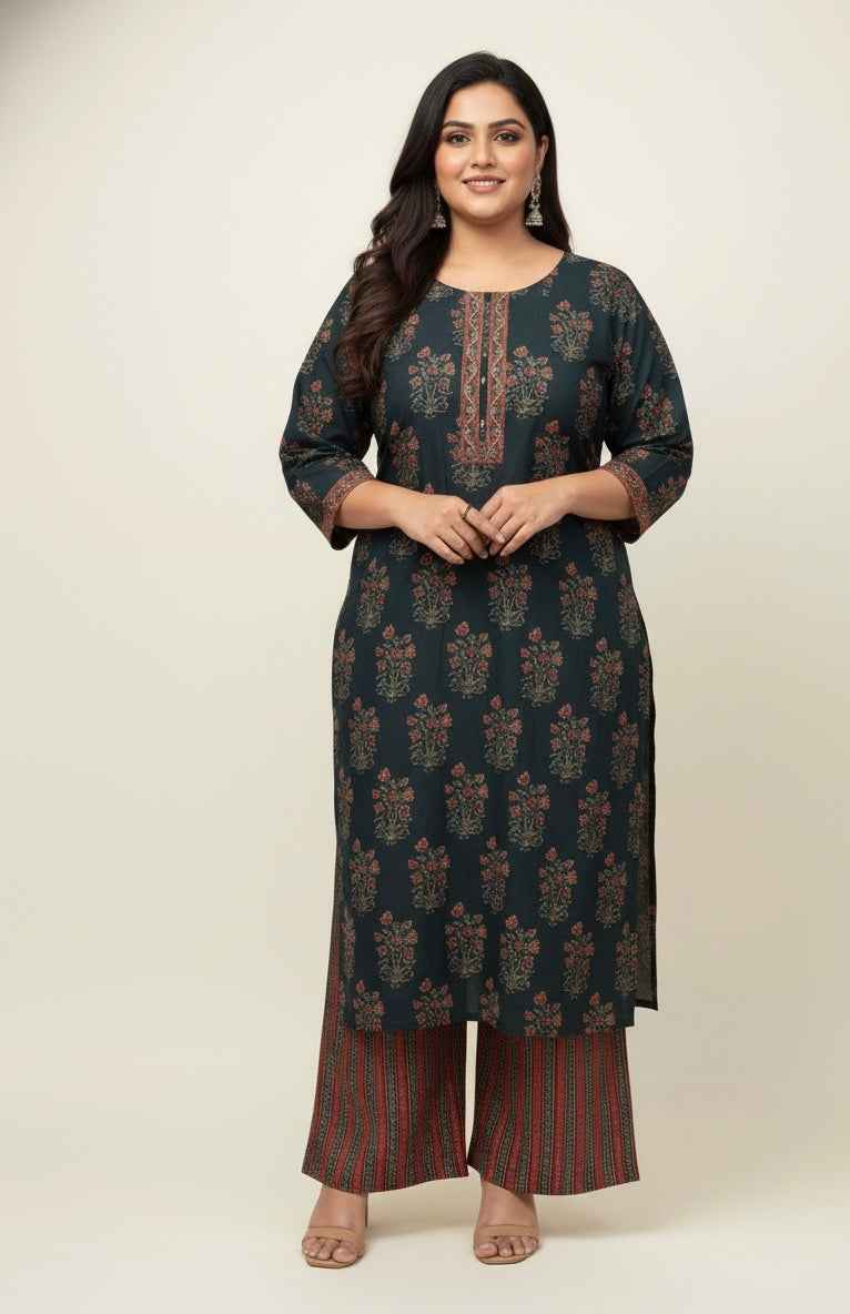 Pure Cotton Three Piece Dupatta Set With Plus Size CS0145