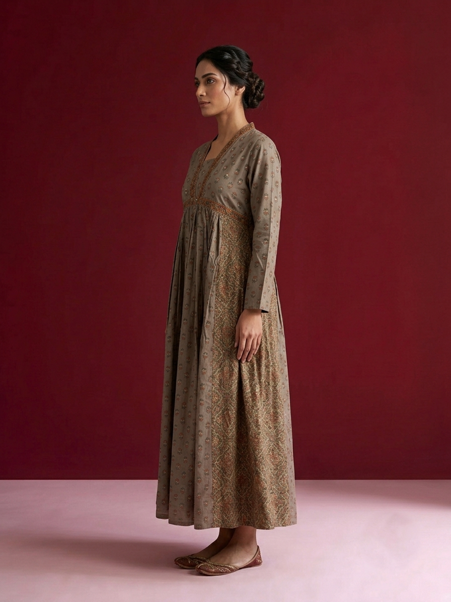 Printed A Line Dress In Cotton Fabric SD048