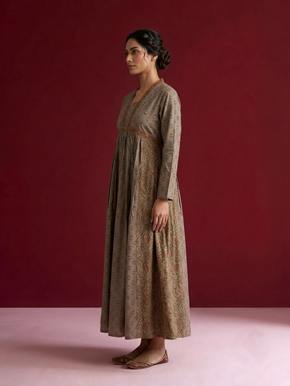 Printed A Line Dress In Cotton Fabric SD048