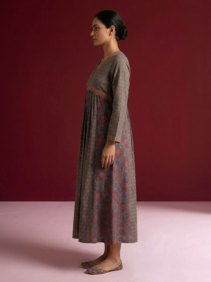 Printed A Line Dress In Cotton Fabric SD049