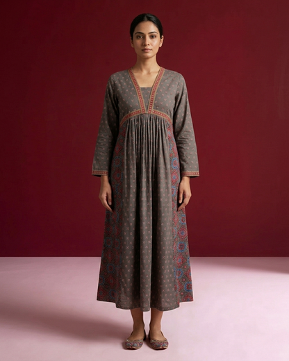 Printed A Line Dress In Cotton Fabric SD049