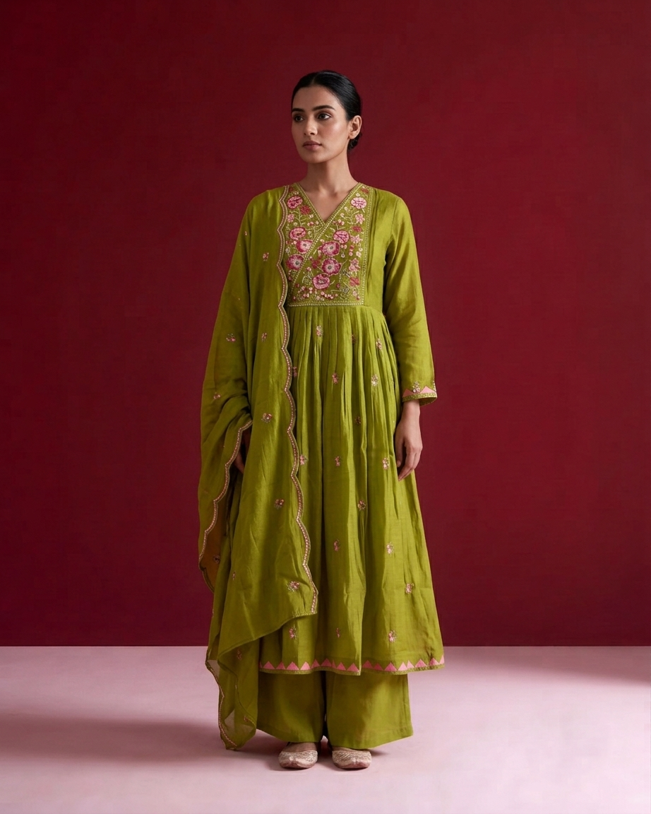 Mul Chanderi Dupatta Set With Embroidery MLC32