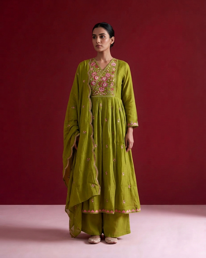 Mul Chanderi Dupatta Set With Embroidery MLC32