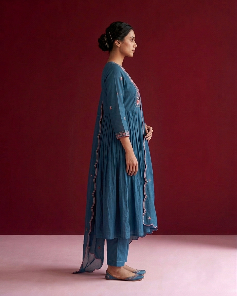Mul Chanderi Dupatta Set With Embroidery MLC32