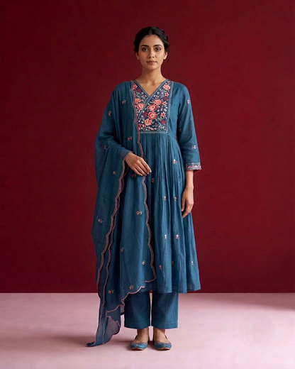 Mul Chanderi Dupatta Set With Embroidery MLC32