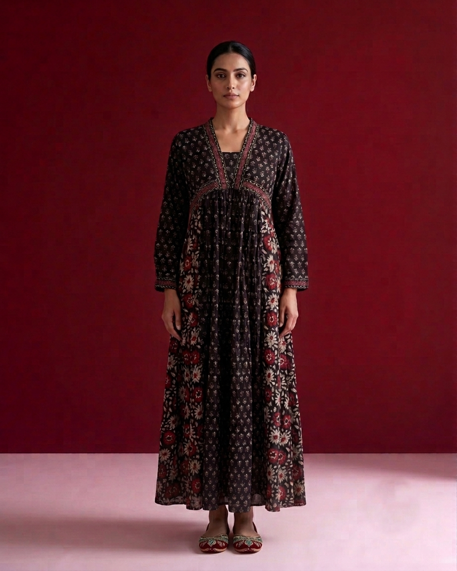 Printed A Line Dress In Cotton Fabric SD050