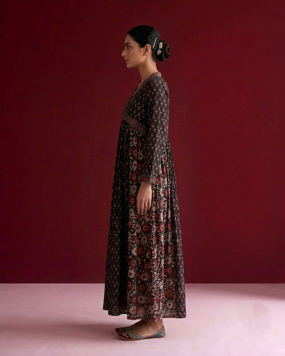 Printed A Line Dress In Cotton Fabric SD050