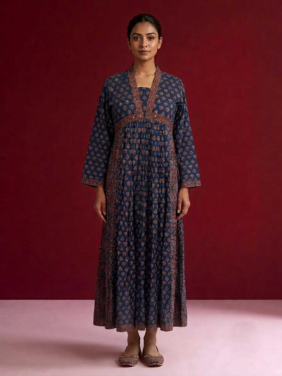 Printed A Line Dress In Cotton Fabric SD051