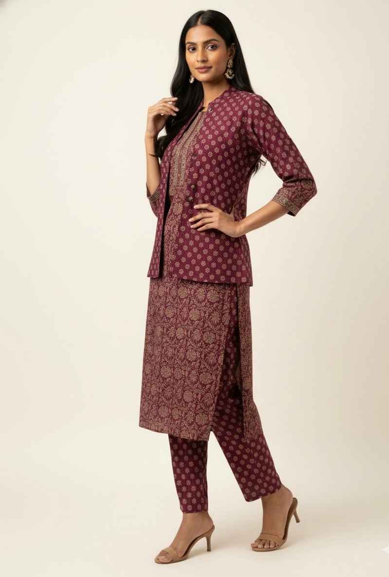 Pure Cotton Three Piece Suit With Quilted Cotton Jacket JK009