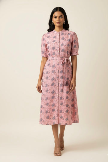 Pure Cotton  Floral Print Midi One Price Dress SD006