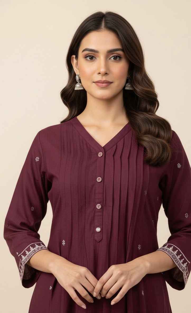 Pure Cotton A Line Dupatta Set With Embroidery Work CS0148