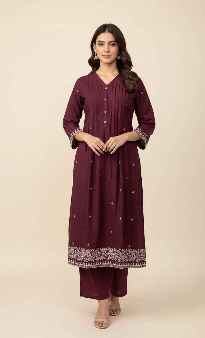 Pure Cotton A Line Dupatta Set With Embroidery Work CS0148