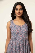 Pure Cotton Floral Print One Piece Dress With Sleeveless SD037