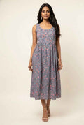 Pure Cotton Floral Print One Piece Dress With Sleeveless SD037