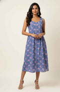 Pure Cotton Floral Print One Piece Dress With Sleeveless  SD038