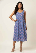 Pure Cotton Floral Print One Piece Dress With Sleeveless  SD038