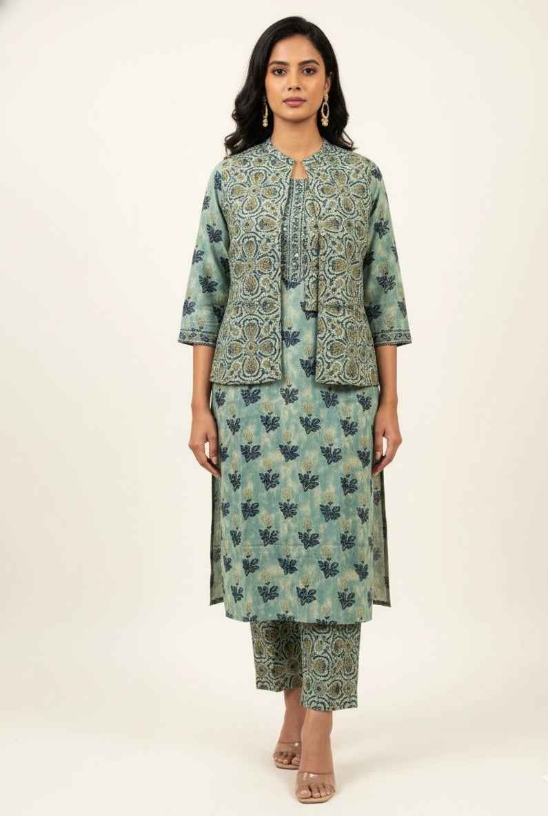 Pure Cotton Three Piece Suit With Quilted Cotton Jacket JK001