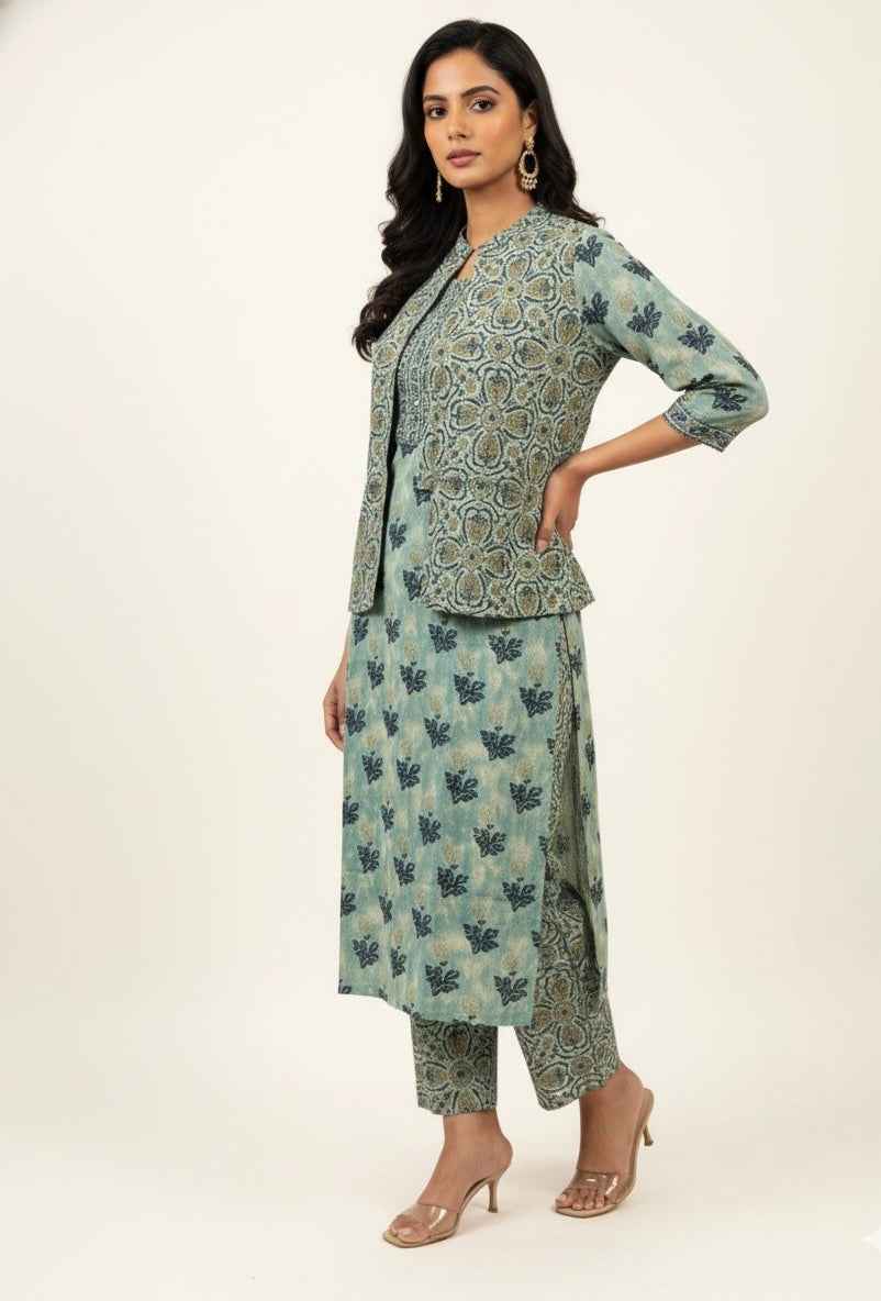 Pure Cotton Three Piece Suit With Quilted Cotton Jacket JK001