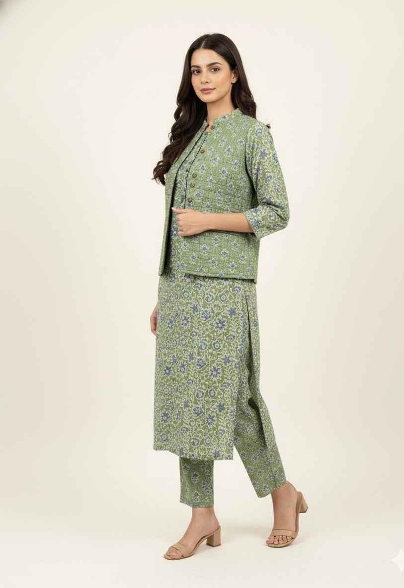 Pure Cotton Three Piece Suit With Quilted Cotton Jacket JK003