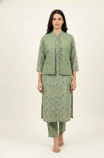 Pure Cotton Three Piece Suit With Quilted Cotton Jacket JK003