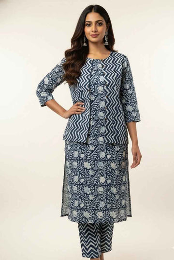 Pure Cotton Three Piece Suit With Quilted Cotton Jacket JK005