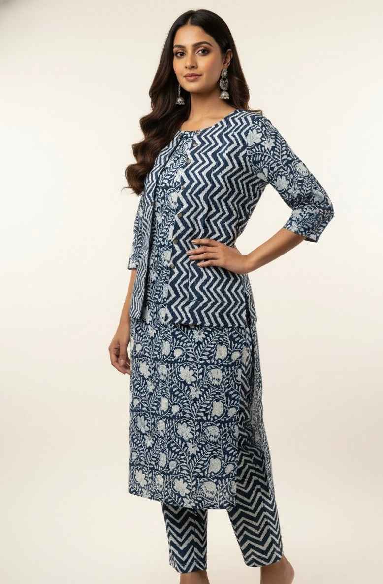 Pure Cotton Three Piece Suit With Quilted Cotton Jacket JK005