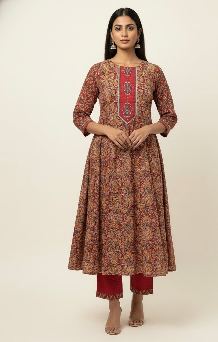 Pure Cotton Three Piece  Floral Print Anarkali Suits   FL0172