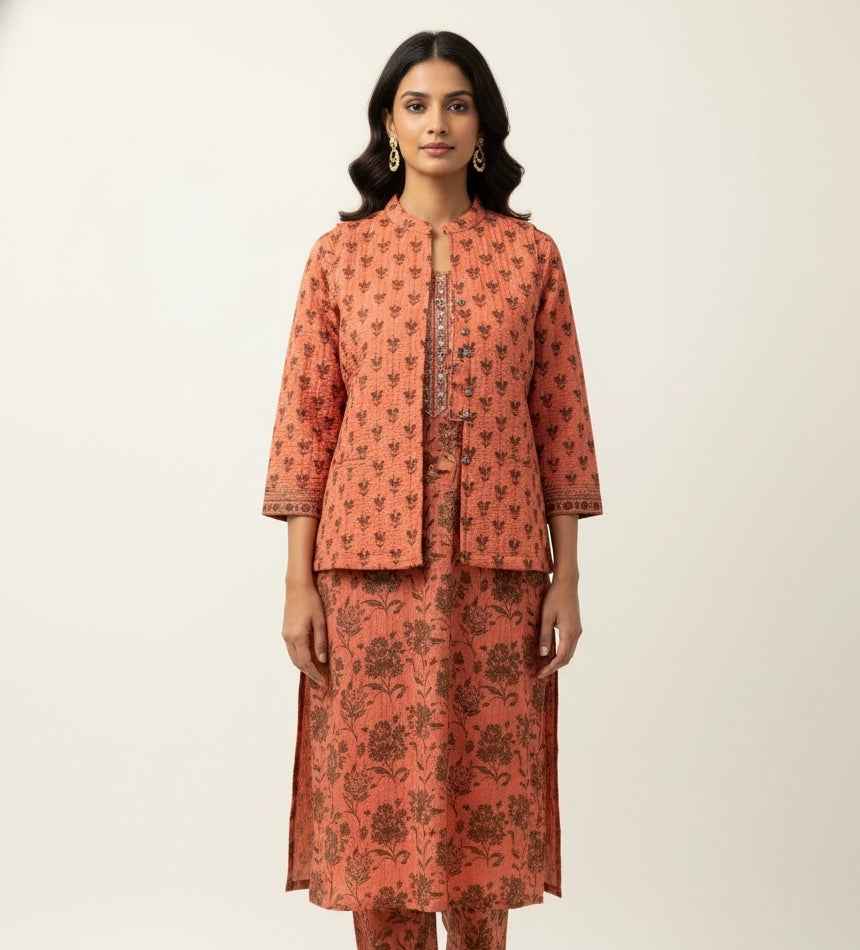 Pure Cotton Three Piece Suit With Quilted Cotton Jacket JK002