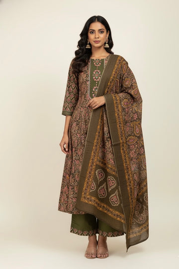 Pure Cotton Three Piece  Floral Print Anarkali Suits   FL0172