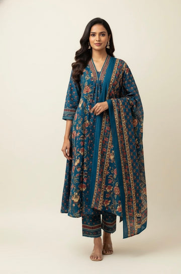 Pure Cotton A Line Three Piece Anarkali Suits    FL0174