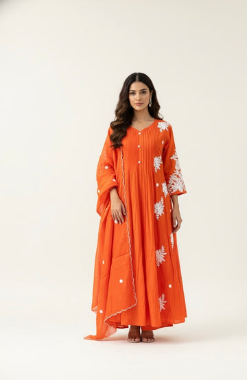 Pure Mul Chanderi A Line Dupatta Set  MLC005