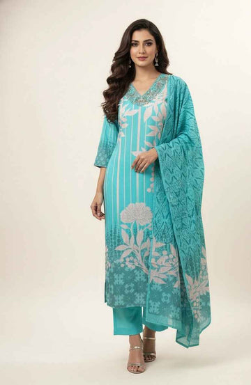 Premium cotton Dupatta Set With Embroidery FW038