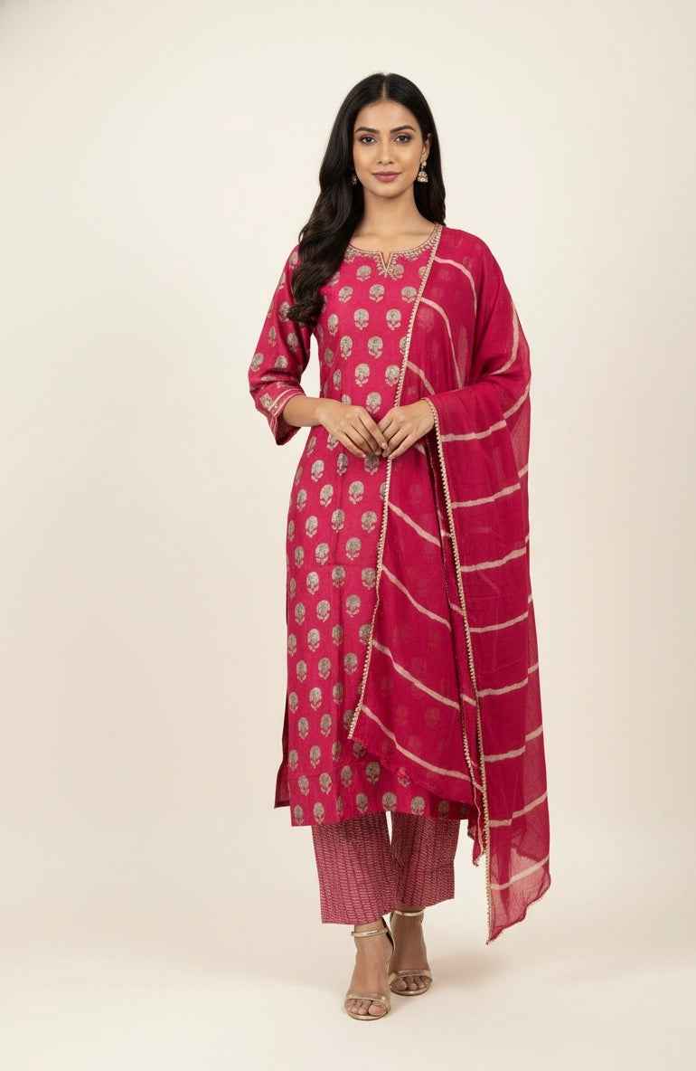 Festival Wear muslin Dupatta Set With Embroidery FW036