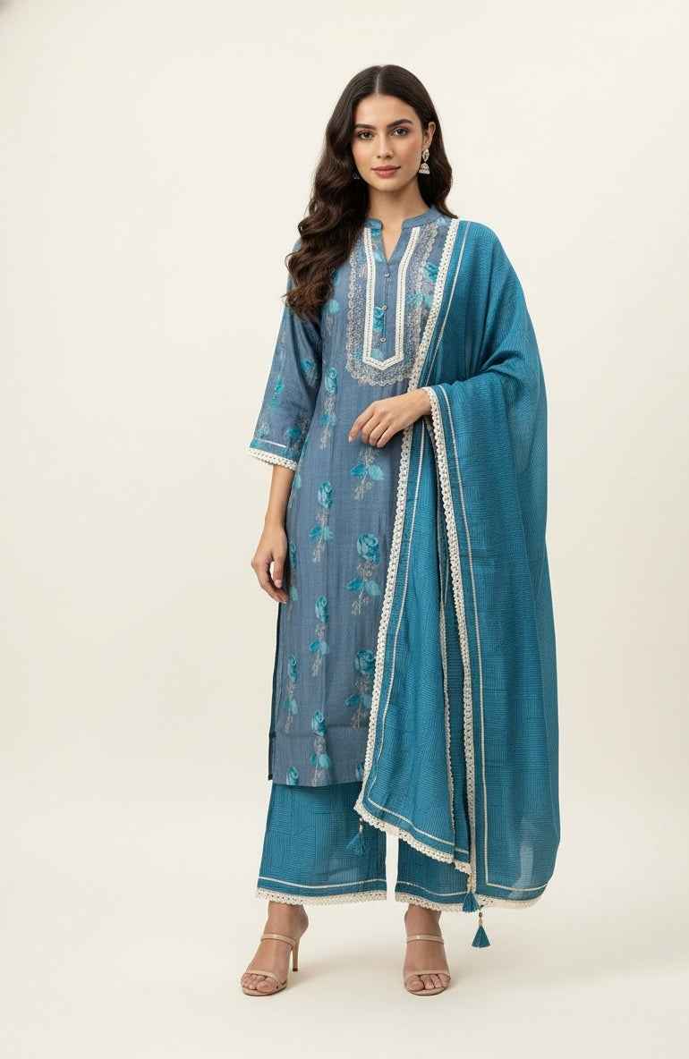 Festival Wear pure muslin Dupatta Set With Embroidery  FW030