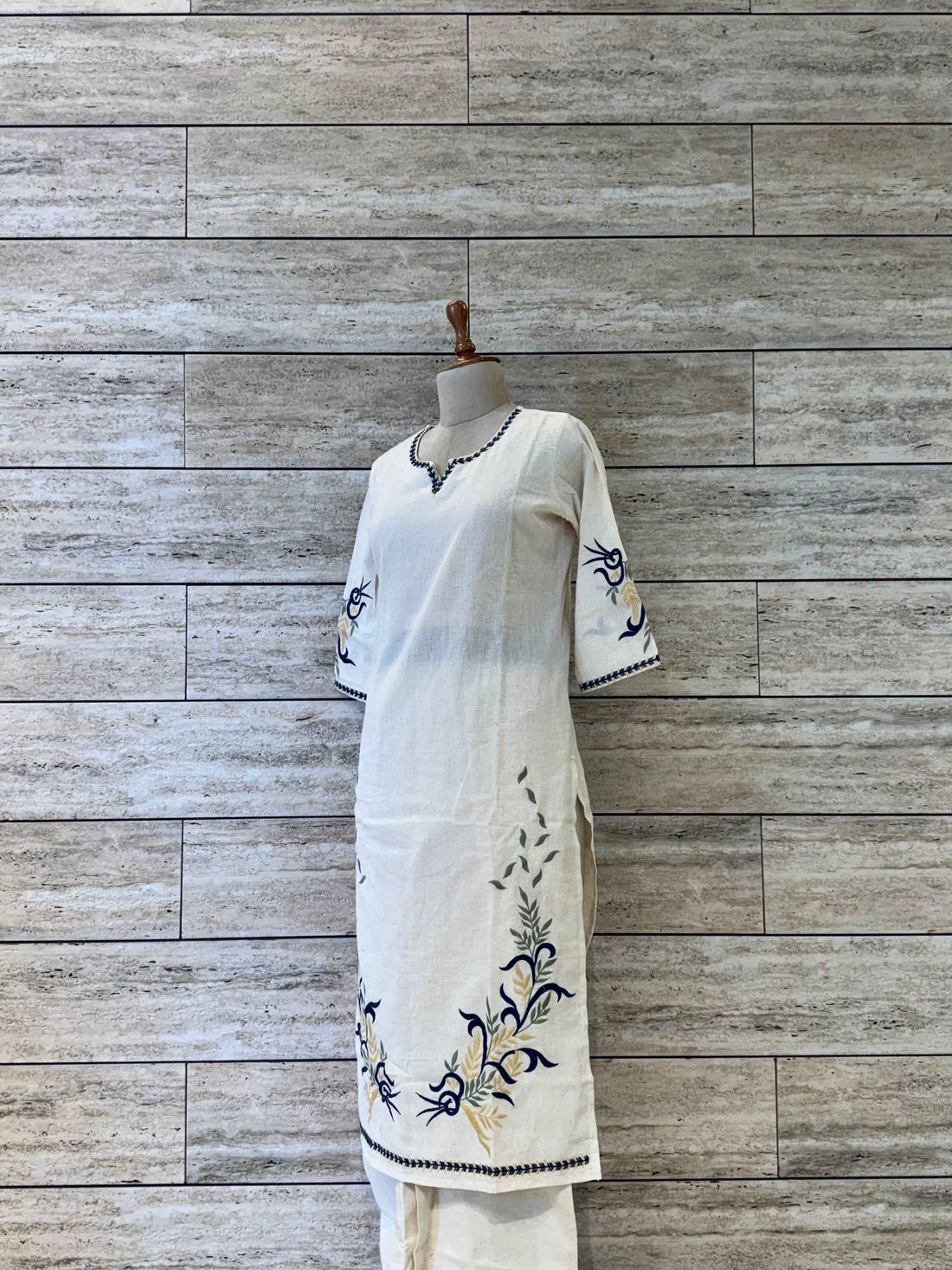White Base Pure Cotton Flex Embroidered Pant Set