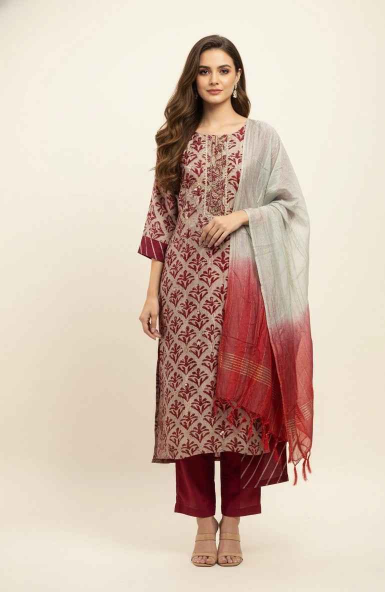 Festival Wear Pure chanderi Dupatta Set With Embroidery  FW026