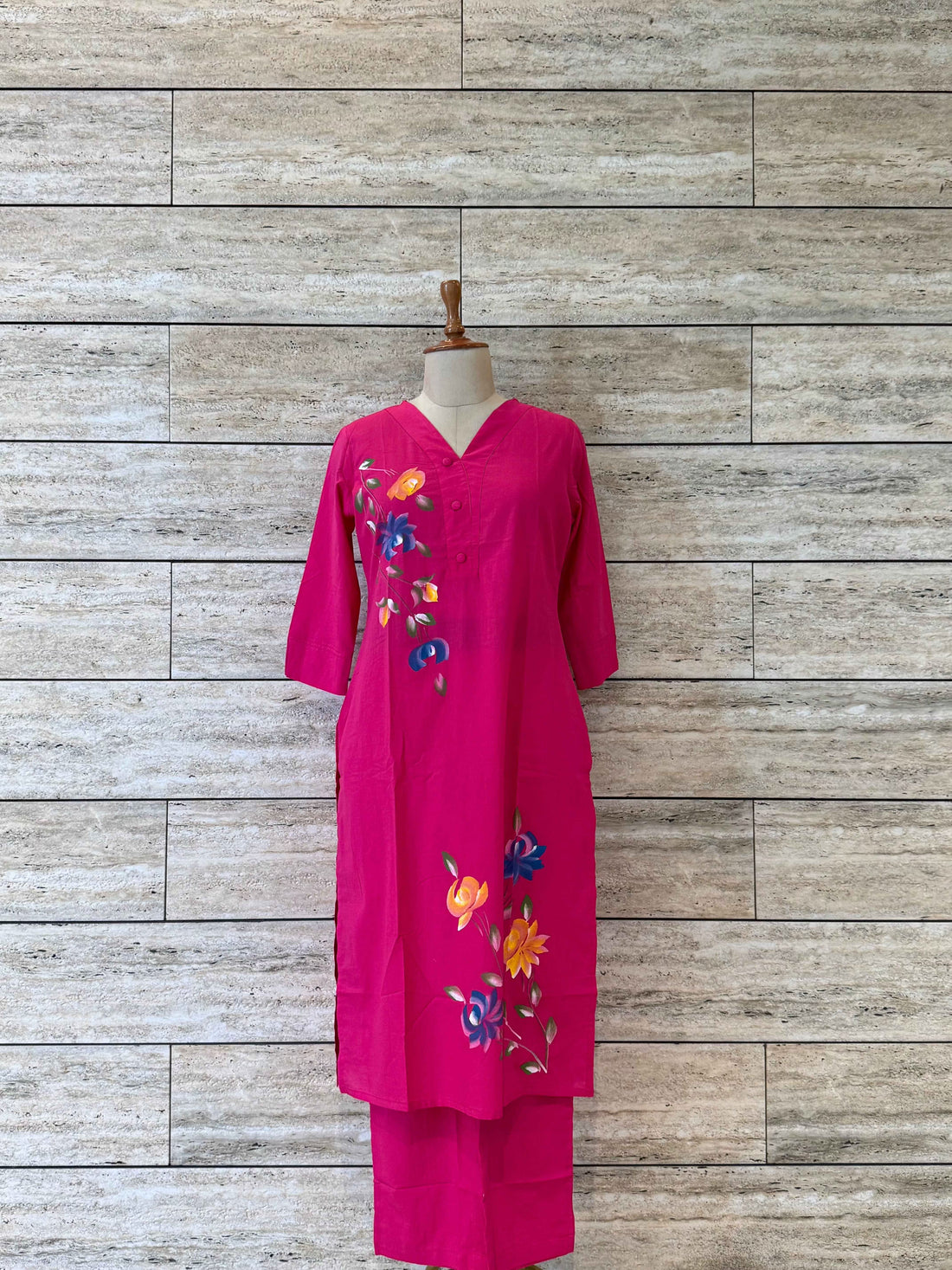 Cotton Brush Floral Solid  aar Dupatta Set