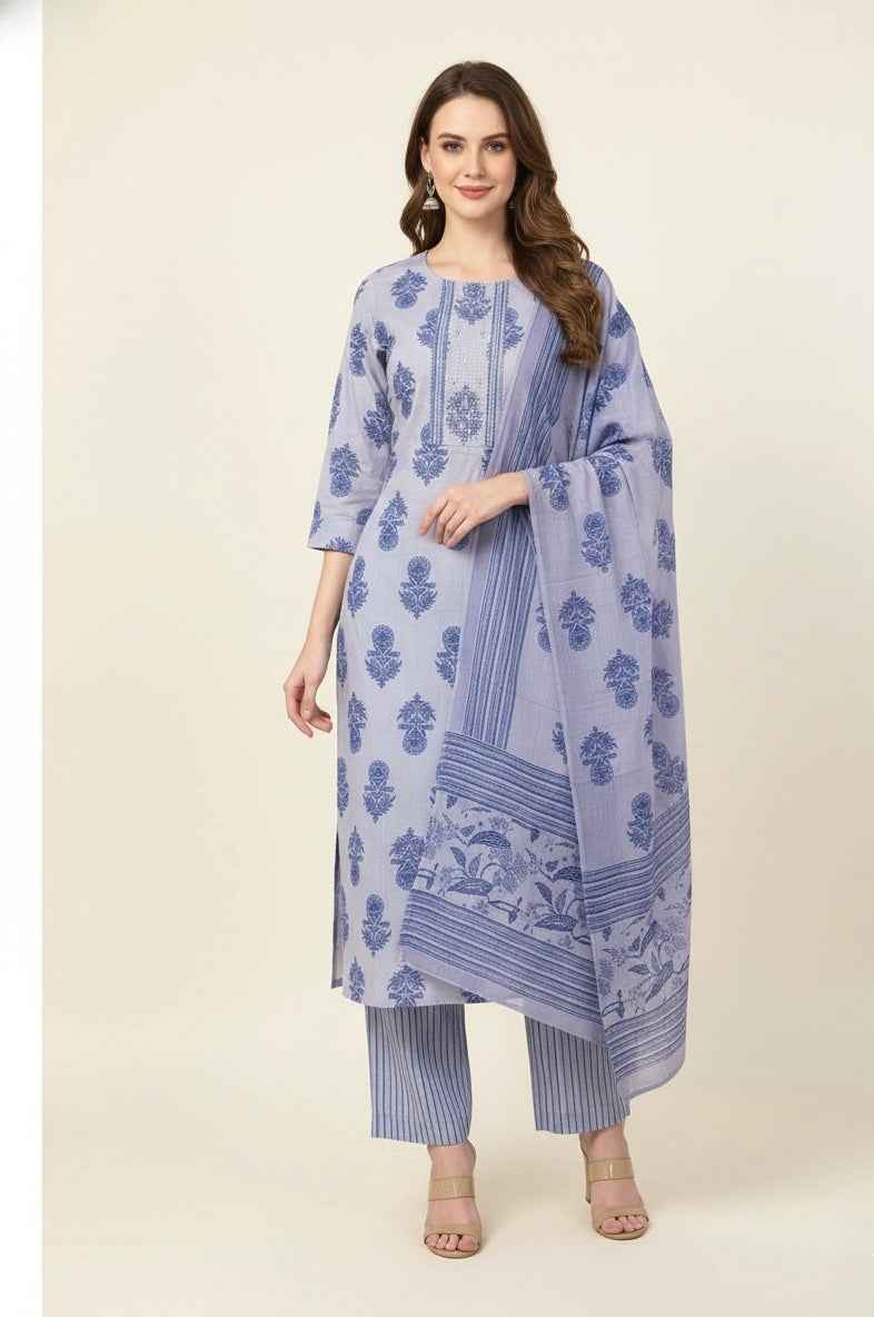 Pure Cotton Three Piece Dupatta Set CS0162