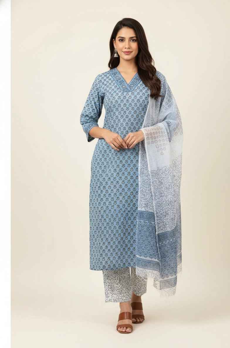 Kota Doriya Floral Print Pure Cotton Dupatta Set  KD009