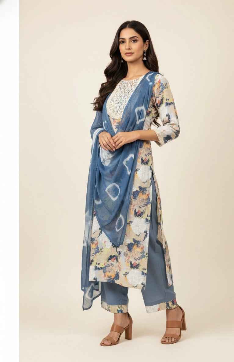 Premium cotton Dupatta Set With Embroidery FW052