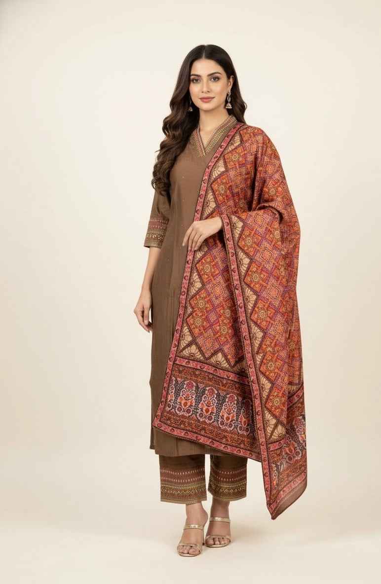 Festival Wear Dupatta Set With Embroidery FW058