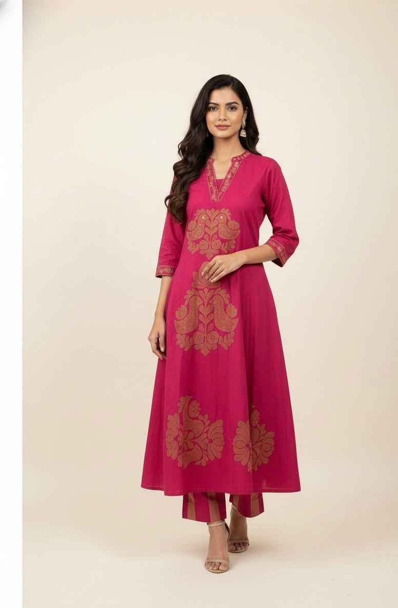 Pure Cotton A Line Three Piece Dupatta Set CS0181